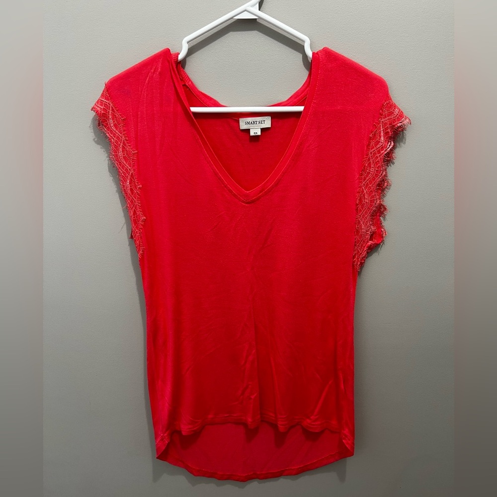 Smart set pink lace sleeve t-shirt